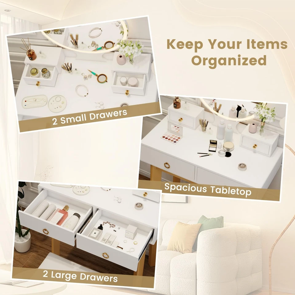  Tocador de Maquillaje Escritorio con Espejo y Luces, Juego de Tocador y Silla  Foto 2 de 4