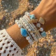Bohemian Multilayer Pearl Beaded Bracelet Set for Women Summer Ocean Beach Starf