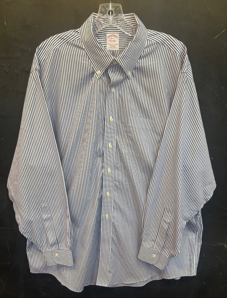 Brooks Brothers Dress Shirt Mens 18 - 35 Traditional Fit Blue Stripe Non-Iron - Image 2 of 4