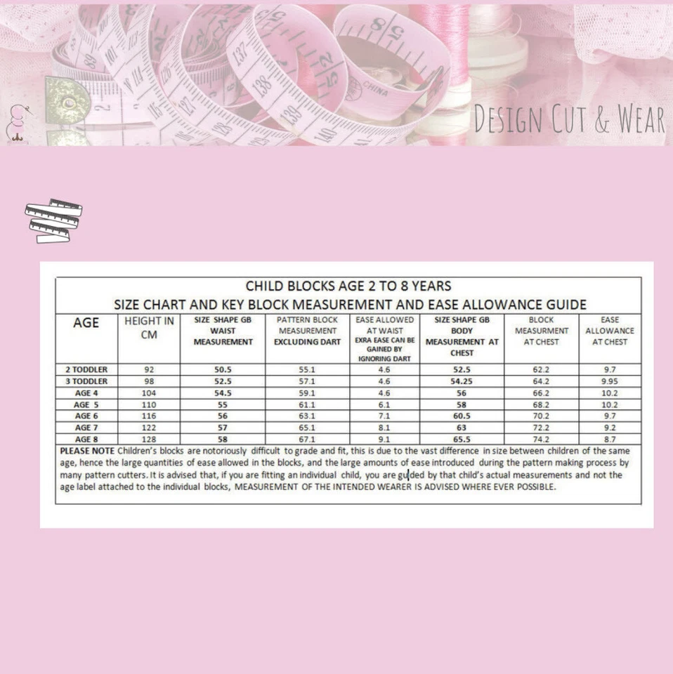 CHILD BLOCK PATTERNS- BODICE& SLEEVE, TROUSERS & SKIRT-AGE 2 - 8 YEARS - SLOPER - Image 2 of 4