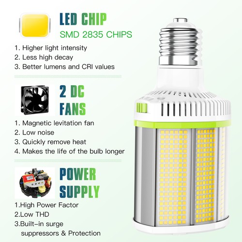 LED Corn Light Bulb 120W/100W/80W Adjustable E39 Base 5700K 5000K 4500K 480VAC - Picture 7 of 14