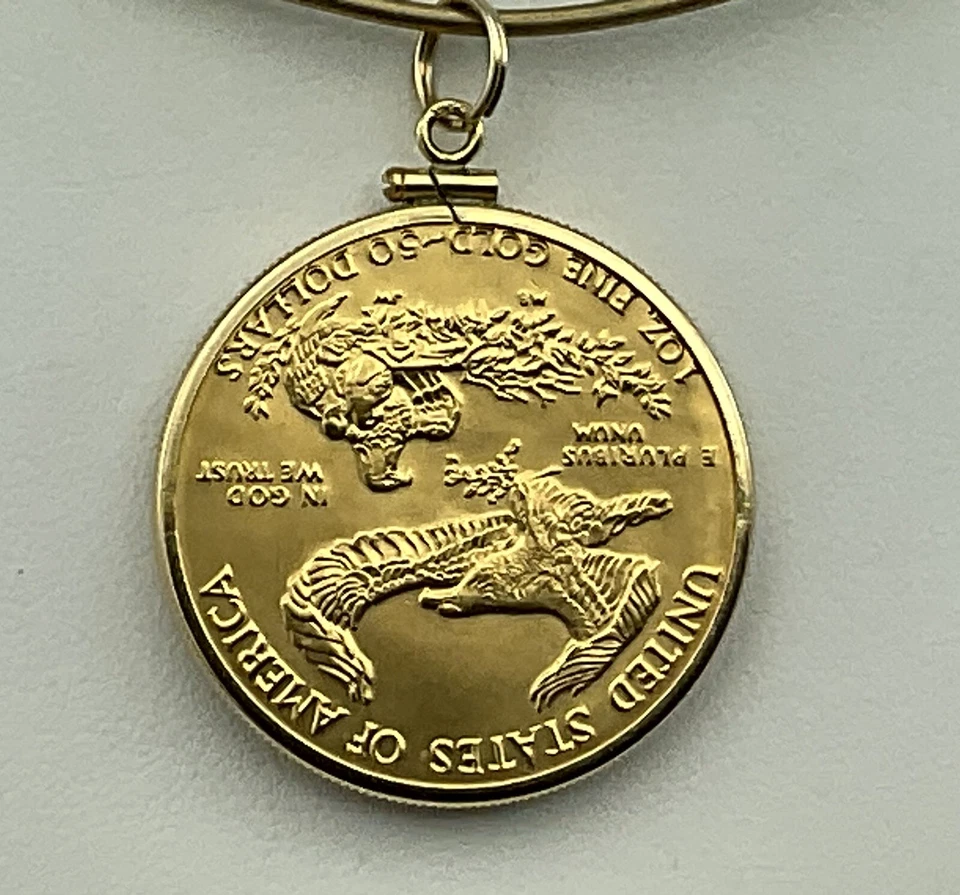 1989 $50 1 oz Gold American Eagle Coin Pendant-Classic 14K Yellow Gold Bezel - Image 3 of 4