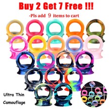2pcs Assorted Color Flesh Tunnels Silicone Ear Gauges Ear Plugs Thin Earskins