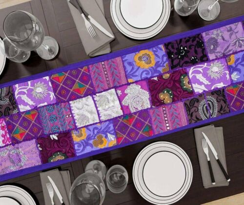 Indian Cotton Patchwork Table Runner Embroidered Dining Table Tapestry 152X45 cm - Picture 2 of 5