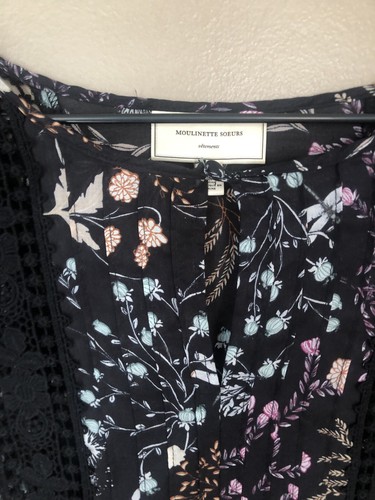 Anthropologie Moulinette Soeurs Kerstin Black Floral Boho Tunic Dress Size 2 - Picture 5 of 12