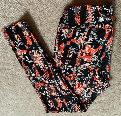 LULAROE ONE SIZE OS LEGGINGS BLACK RED 