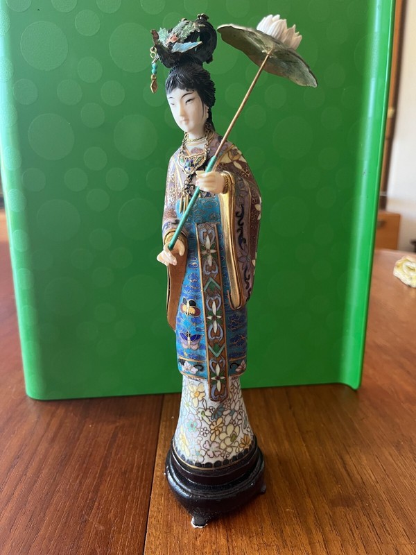 CHINESE ANTIQUE CLOISONNE FEMALE FIGURES
