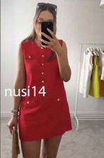 ZARA NEW WOMAN SHORT PLAIN KNIT DRESS GOLD BUTTONED RED S-XL 2142/250