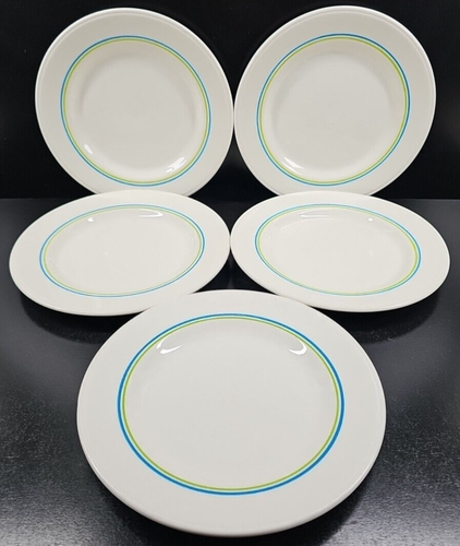 5 Buffalo China Blue Green Band Dinner Plate Set Vintage Restaurant Ware MCM Lot - Picture 5 of 24