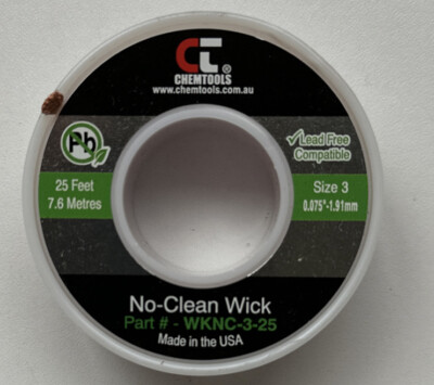 .075  1.91mm  X 7.5M No-clean WICK BRAID CHEMTOOLS #3 WKNC-3-25 25 Feet