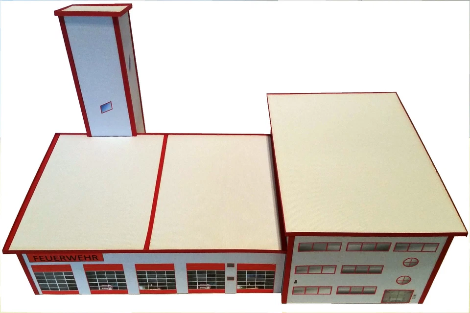 Feuerwehrhaus Feuerwache mit Schlauchturm HO 1:87 Kartonmodellbausatz - Bild 4 von 4