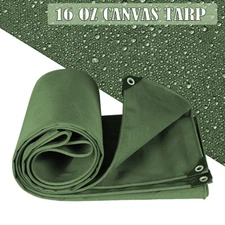 Heavy Duty Waterproof Canvas Tarp 16 Oz Cotton Canvas Tarpaulin Cover Tent Green