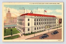 Postcard Iowa Cedar Rapids IA Post Office Court House 1940s Posted Linen