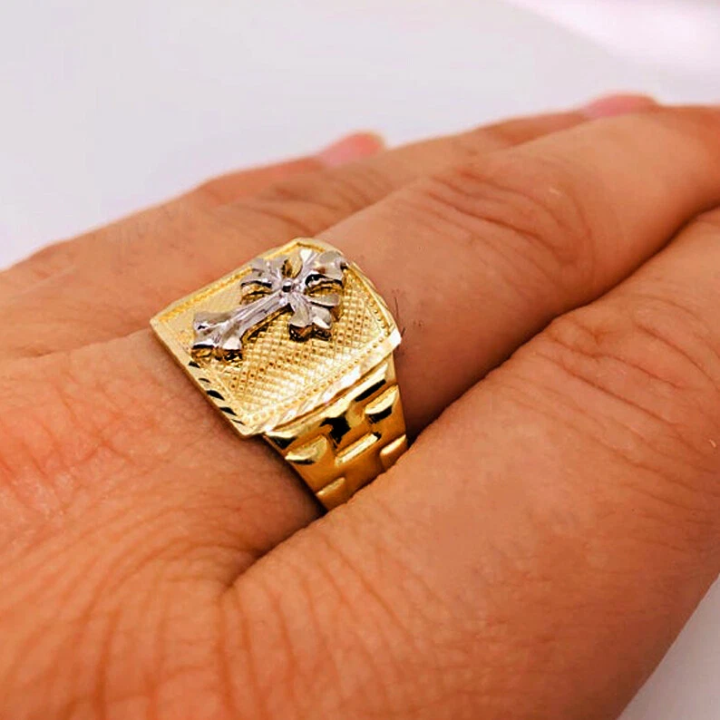 Solid gold cross ring sale