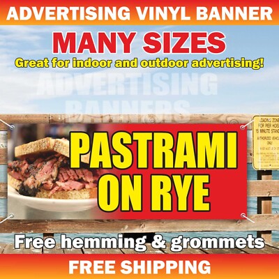 Pastrami on Rye Advertising Banner Vinyl Sign Burger sandwich of New York Food