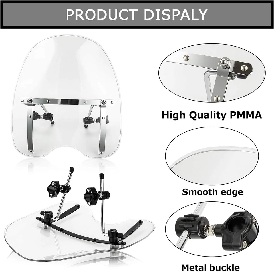 18"x16" Windshield Windscreen For Yamaha TW200 V-Star 1300 650 7/8" Handlebar - Image 2 of 4