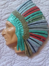 native American vintage chalkware wall plaque