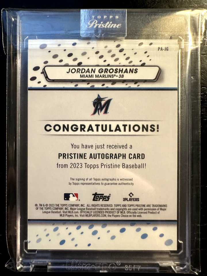 2023 Topps Pristine Autograph Jordan Groshans #PA-JG Miami Marlins RC - Image 2 of 2