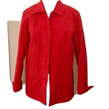 COLDWATER CREEK Red Silk Quilted Button Down Jacket Blazer Size L