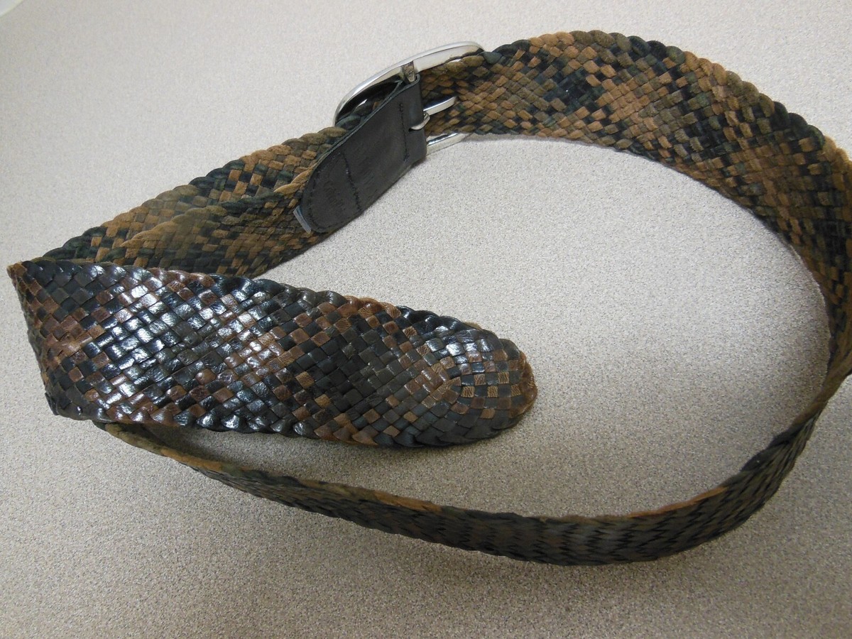 Calvin Klein XL Black Woven Braided Leather Belt Wide Round Silver Buckle Boho Calvin Klein Black Woven Leather Belt With Round Silver O  main image 4