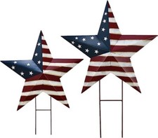 Metal Barn Star Yard Sign, Patriotic Garden Stakes Outdoor 4th of July Decor