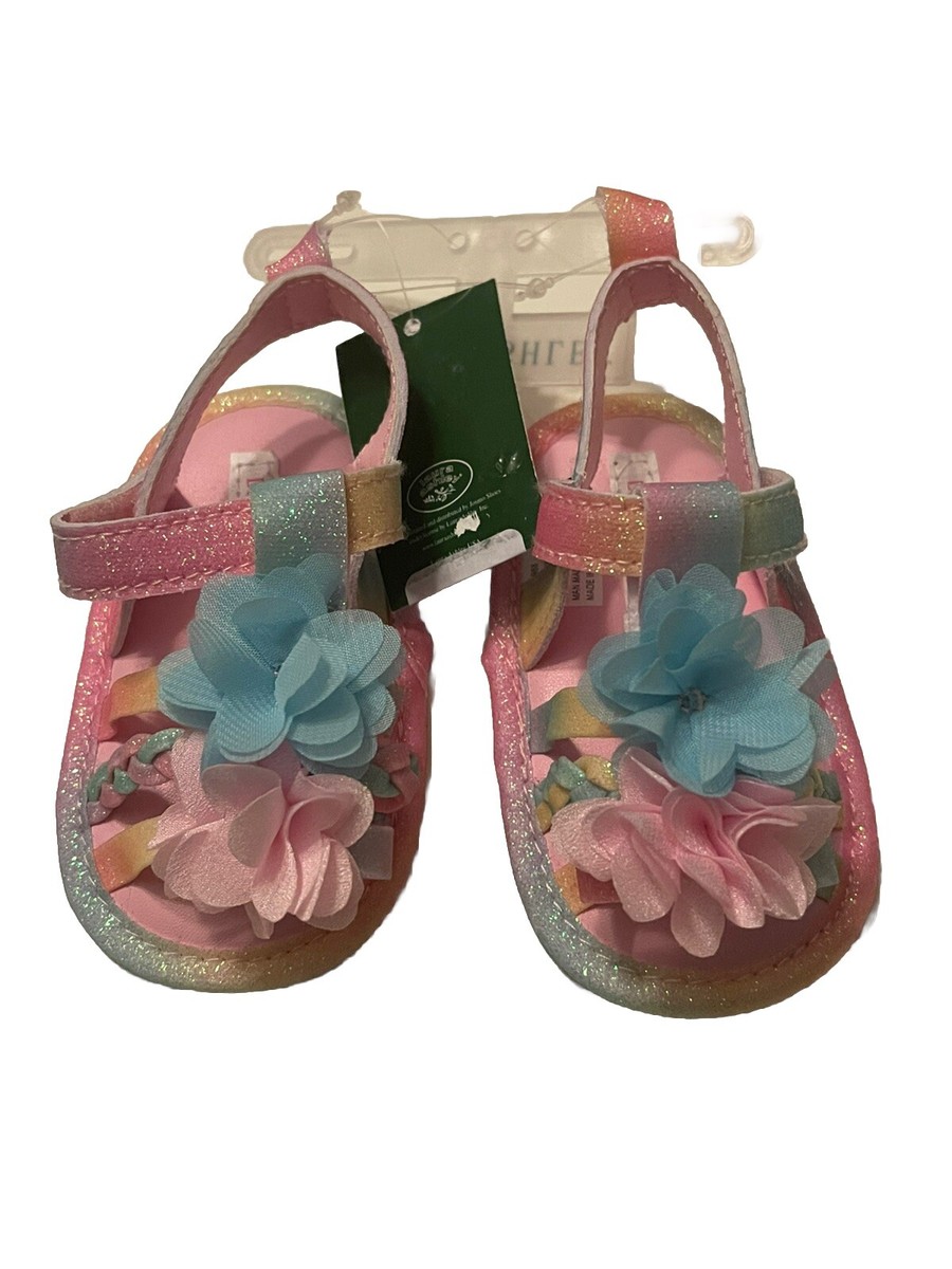 NWT Infant Girls Laura Ashley Crib Sandals sz Pastel Pink Blue Flower