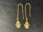 18K Gold 925 Sterling Silver Threader Hamsa Earrings Hand Fatima Chain Earrings