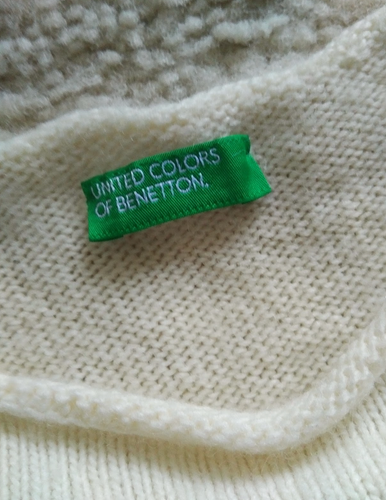 Benetton Pullover Hot Pink Logo Creme Elfenbein Rundhals Langarm Kinder XL Damen S - Bild 15 von 17