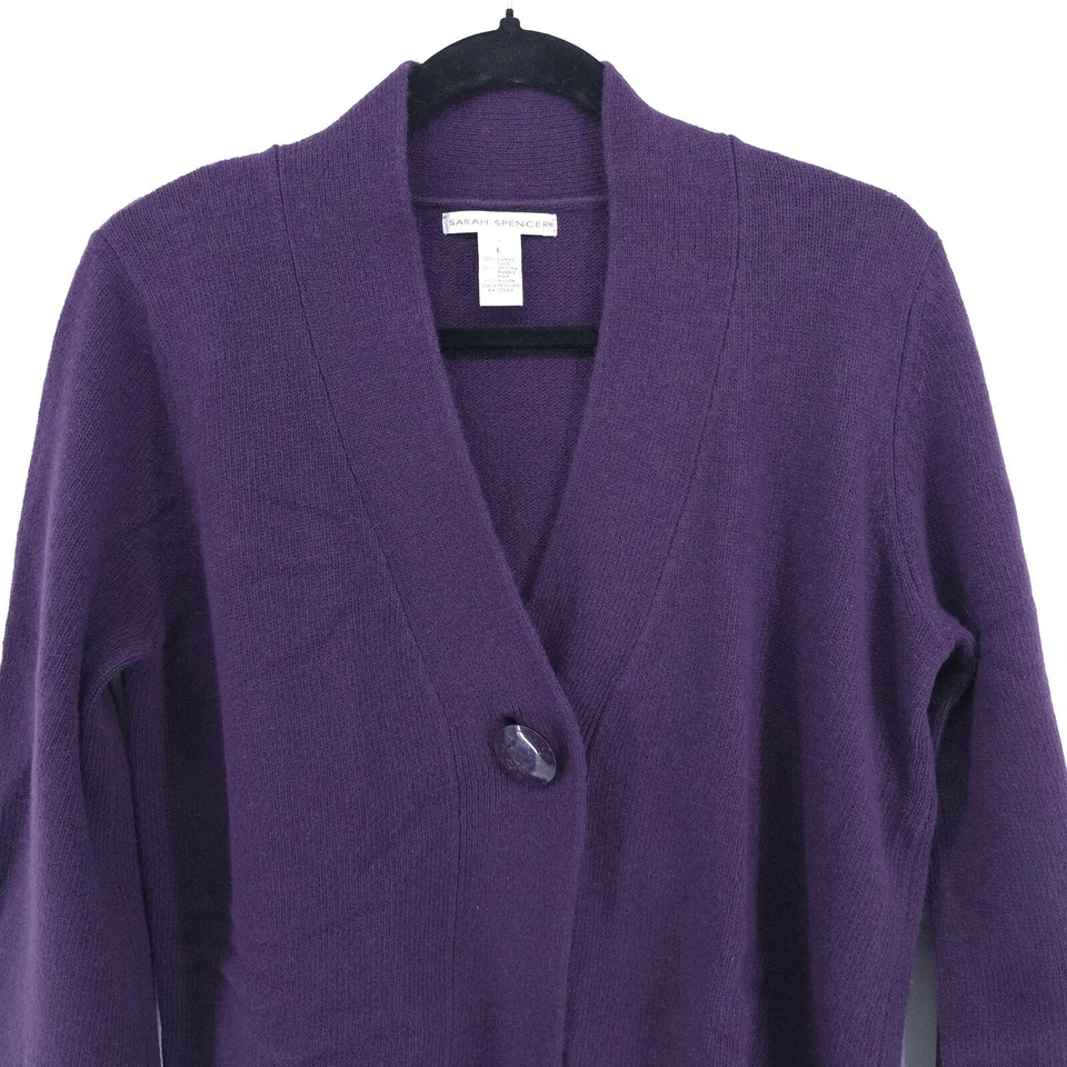 Sarah Spencer Lana de Cordero Angora Tranquilo Lux Púrpura Cuello Simulado Manga Acampanada Cardi L Foto 2 de 4
