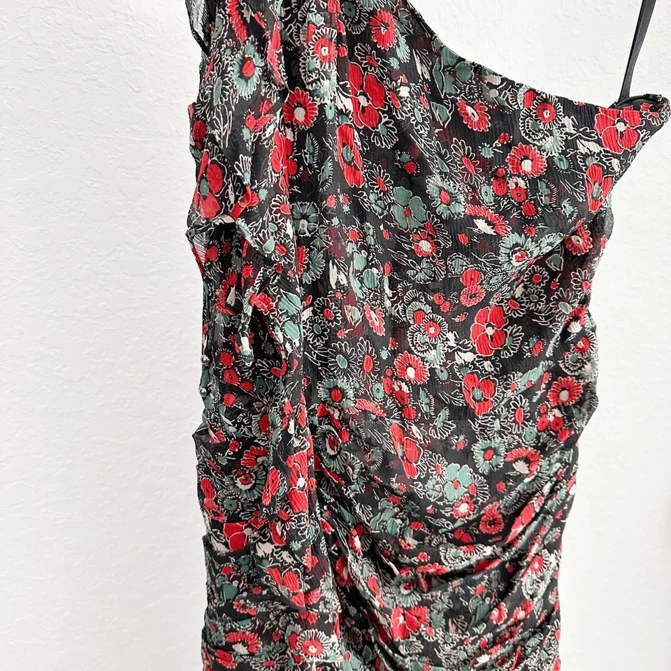 Veronica Beard Ballard Silk One Shoulder Floral Ruffle Dress Black Red Size 8 - Image 4 of 4