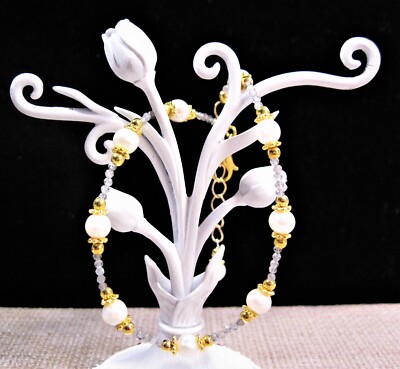 Gorgeous Gold Plated 25ct Micro Facet Labradorite Pearl Ankle