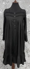 SoieRose Victorian Nightgown - Black, 100% Cotton with Lace Accent - SR-1068