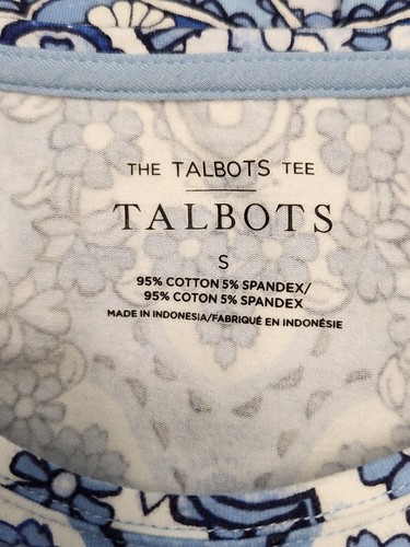 TALBOTS T-shirt donna piccola blu floreale mandala camicia manica corta top elasticizzato boho - Foto 3 di 9