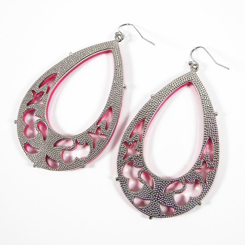 Jessica Simpson Starry Sky Earrings Pink Over Silver Tone Metal Smoky Crystals - Picture 3 of 11