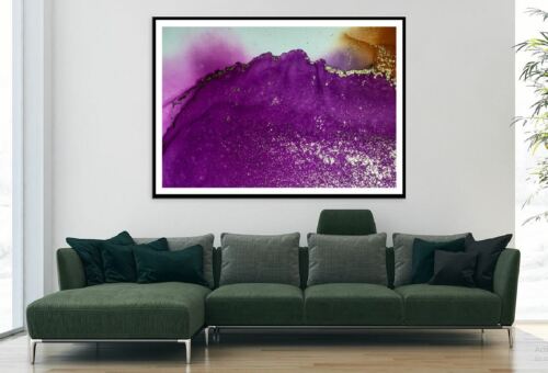 Purple & Gold Fluid Abstract Art Print Premium Poster High Quality choose sizes - Picture 1 of 3