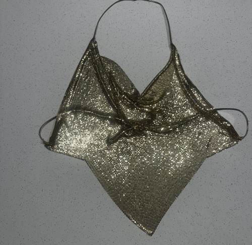 Chainmail Metal mesh Statement Piece Sequins Rare Vintage Halter Neck - Picture 12 of 17