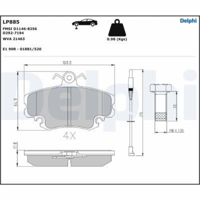 DELPHI LP885 Bremsbelagsatz, Scheibenbremse für ,ALPINE,DACIA,LADA,PEUGEOT,RENAU