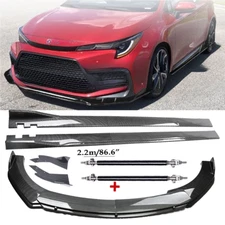 Carbon Fiber Front Bumper Lip Spoiler 86.6" Side Skirt Kit For Toyota Corolla SE