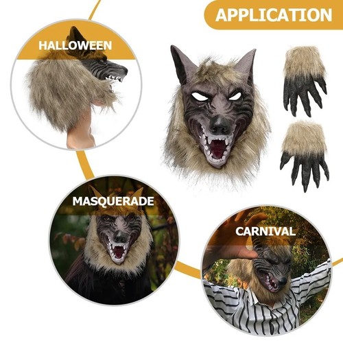 Masque Et Gant Loup Garou Cosplay Halloween Deguisement Carnaval Jeux De Role - Photo 6 sur 14