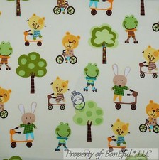 BonEful Fabric Cotton Quilt Yellow Easter Bunny Bear Frog Tree Cat Bike CA SCRAP