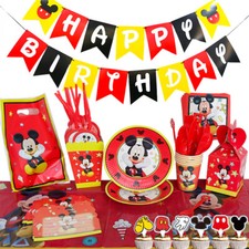 Red Mickey Birthday Party Tableware Supply Hat Cup Banner Flag Kid Party Decors
