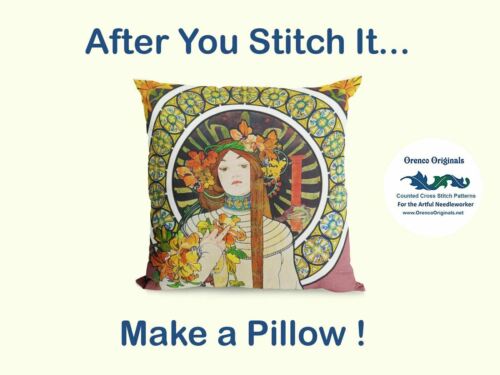 Art Nouveau Alphonse Mucha Poster Princess Hyacynth Counted Cross Stitch Pattern - Picture 3 of 9