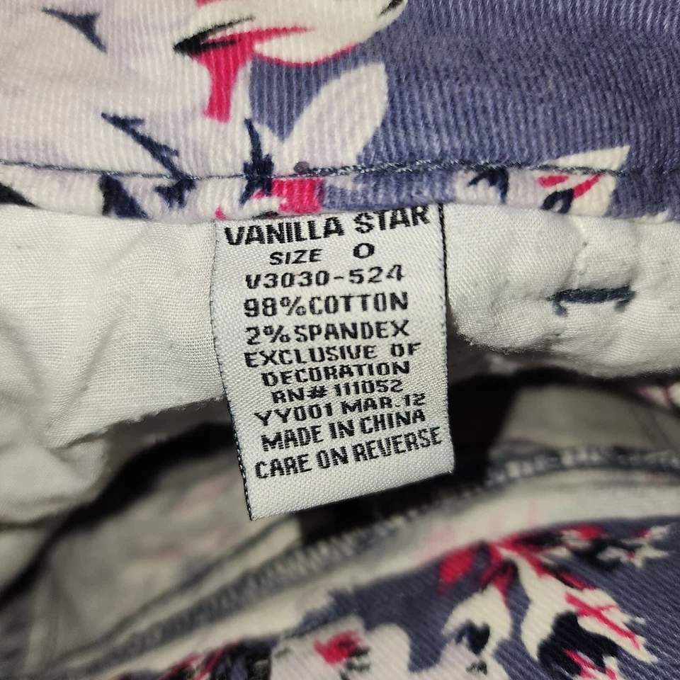 Vanilla Star Shorts Women Size 0 Blue Floral Print  Stretch Low Rise Jean - Image 2 of 4