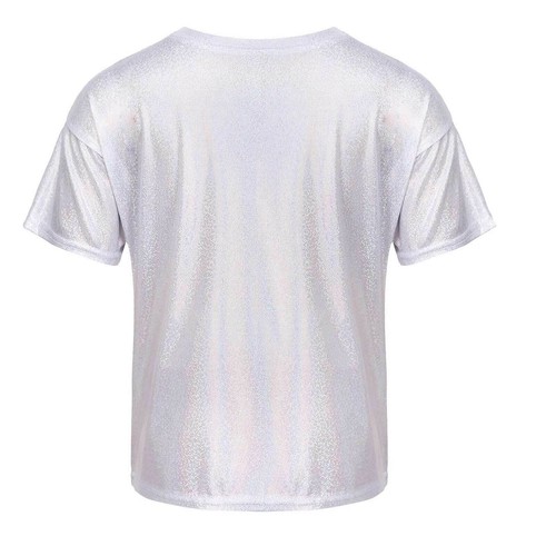 Kids Boys Girls T-shirt Sparkly Jazz Dance Tops Athletic Shiny Sequin Blouse AU - Picture 19 of 58