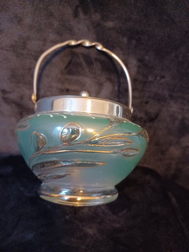 Antique Art Nouveau Glass Floral Sugar Bowl Candy Box Rare - Picture 11 of 18