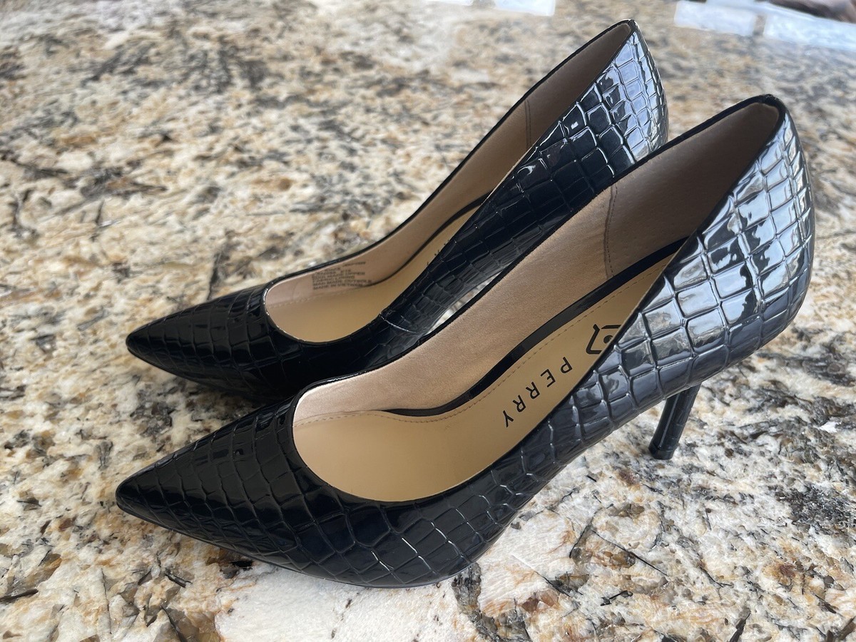 Katy Perry The Sissy Black Croc Leather Pumps Heels Size EUC