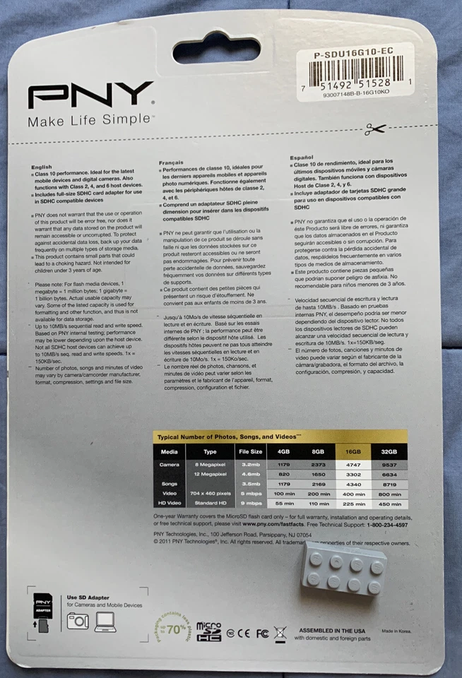 PNY 16 GB Class 10 Micro SDHC Memory Card W Adapter - Image 2 of 2