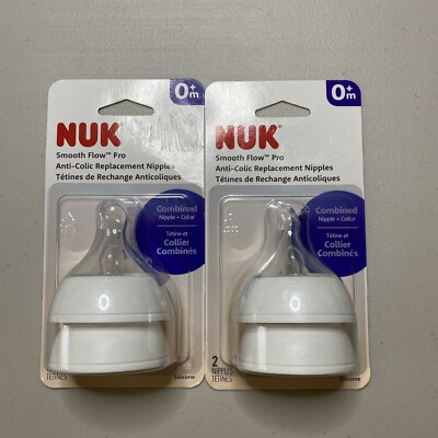Lot 2 Packs NUK Smooth Flow Pro Anti-Colic Replacement Nipples With Collar NEW