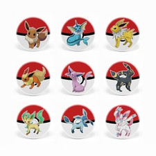 Pokemon Eeveelution Set of 9 Button Pins, 1.25" Vaporeon Flareon Umbreon Sylveon