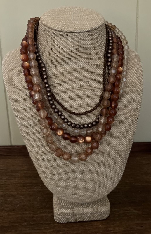 Rare Vintage 5 strands Semi Precious Stones beaded necklace Beautiful Earthtones